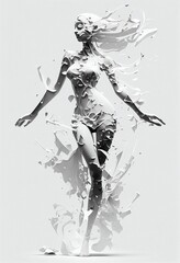 Silhouette of woman style 3d render type disintegrating, Ai
