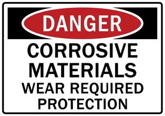 Fototapeta premium Corrosive material hazard sign and labels wear required protection