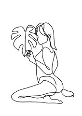  Continuous line, drawing of set faces and hairstyles, fashion concept, woman's beauty, minimalist, vector illustration, pretty sexy. Take care of yourself.