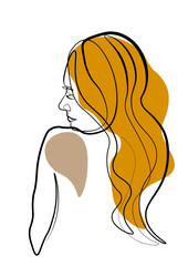  Continuous line, drawing of set faces and hairstyles, fashion concept, woman's beauty, minimalist, vector illustration, pretty sexy. Take care of yourself.
