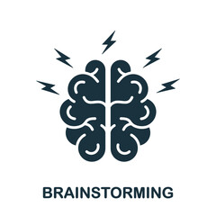 Fototapeta premium Human Brain with Lightning, Brainstorming Concept Silhouette Icon. Brainstorm Glyph Pictogram. Think about Creative Idea Solid Sign. Intellectual Process Symbol. Isolated Vector Illustration