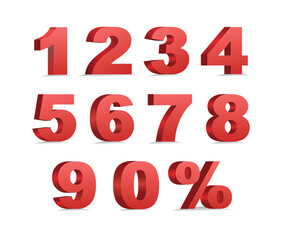 Red 3d numbers. Symbol set, vector