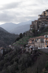 Fototapeta na wymiar Little Italian village in the mountains. Apricale, Italy