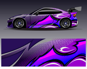 Naklejka premium Car wrap design vector. Graphic abstract stripe racing background kit designs for wrap vehicle race car rally adventure and livery