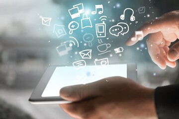 Business man with growth infographic set