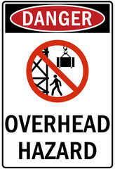 Overhead crane hazard sign and labels overhead hazard