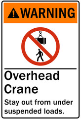 Overhead crane hazard sign and labels stay out from under suspended loads