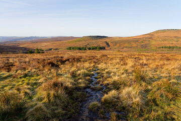 Rivulet of rainwater runs down the slope of Burbage Valley.