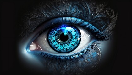 gros plan d'un oeil  bleu, généré par IA
