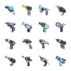 Pack of 16 Flat Space Guns Icons 

