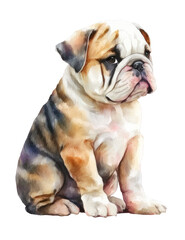 Obraz premium english bulldog puppy, watercolor illustration isolated on white background Generative AI, digital art