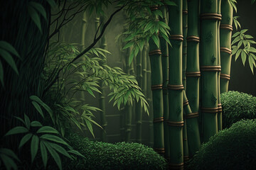 Green background of a bamboo forest