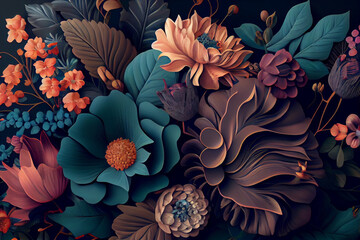 Flowers in the garden, vintage bouquet of beautiful flowers, abstract pattern with beautiful spring flowers. Created with Generative AI 