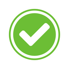 Round Yes or Right or Approved Accepted Icon Sign with Checkmark Tick in Green Circle. Vector Image.
