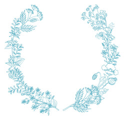 Herbal round frame. Botanical border. Decorative nature