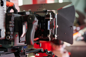 joystick and control knob of a professional movie camera with contacts for connecting external equipment