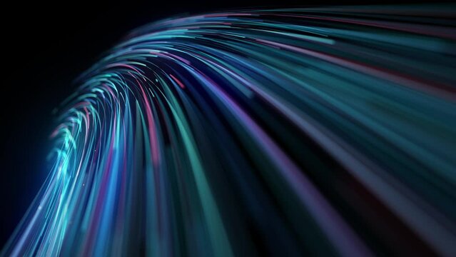 Abstract Glowing 3d Light Strokes Background/ 4k animation of an abstract wallpaper background of glowing 3d light strokes with depth of field and following motion path trajectory