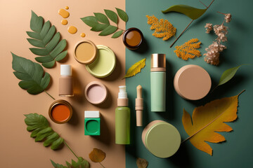 Natural Colorful Mockup Cosmetic Skincare Product Banner Skincare Cream Beauty. Generative AI