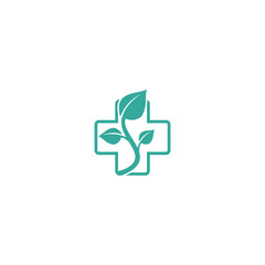 green plant and red cross vector illustration for icon,symbol or logo. suitable for natural health logo 