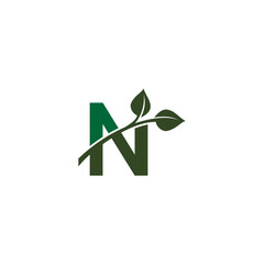 ilustrasi vektor huruf N dan daun untuk ikon, simbol atau logo. huruf awal N. cocok untuk logo produk organik
