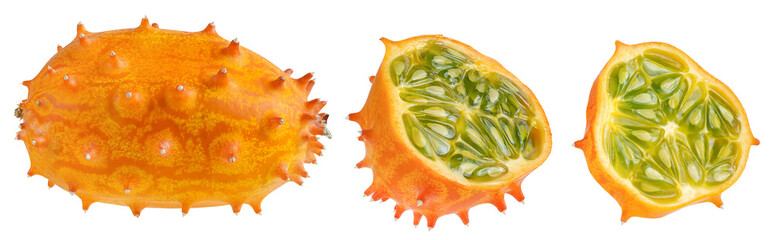 Collection of horned melon or kiwano fruit