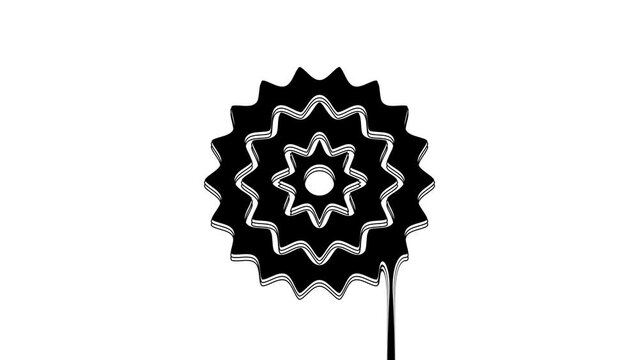 Black Bicycle cassette mountain bike icon isolated on white background. Rear Bicycle Sprocket. Chainring crankset with chain. 4K Video motion graphic animation