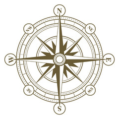 Vintage compass symbol. Old navigation tool icon