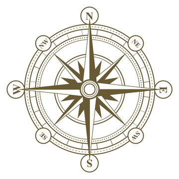 Vintage compass symbol. Old navigation tool icon
