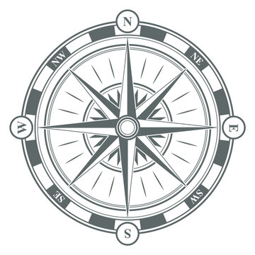 Marine travel symbol. Old map compass. Navigation icon