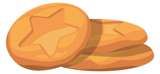 Cookie icon. Cartoon round star biscuit pile