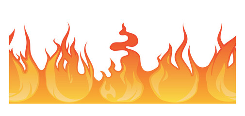 Fire seamless horizontal pattern. Cartoon flame border