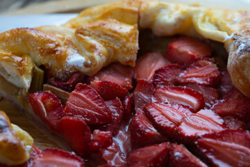 Close-up of strawberry pie filling, close-up. Summer recipe