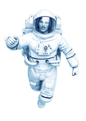 astronaut floating pose in a white background