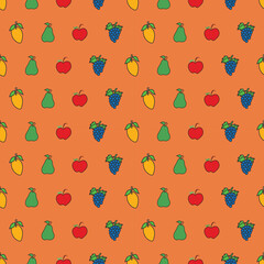 MANGO PEAR APPLE GRAPES MIX FRUITS SEAMLESS PATTERN ALL OVER PRINT VECTOR