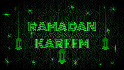 Green ramadan kareem typography on black background with lantern icon design vector illustration
