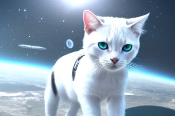 White AI Cat Robot: A Futuristic and Modern Feline Bot for Technology and Innovation Concept Design