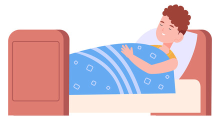 Boy sleeping in bed. Resting child. Night dream kid