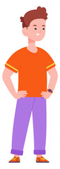 Confident smiling boy character. Cartoon kid standing