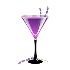 Cocktail with lavender grass flowers. Lavender martini.Vector illustration.