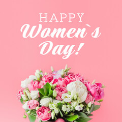 Happy international women's day greeting card with a bouquet of flowers - obrazy, fototapety, plakaty