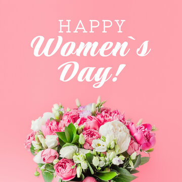 Happy international women's day greeting card with a bouquet of flowers