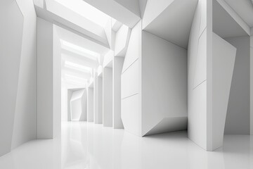 White architectural abstract, minimalist futuristic interior design. Generative AI