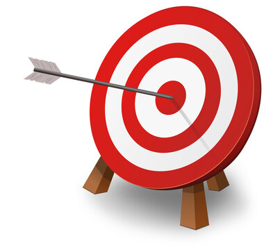 Archery target in which an arrow hits the center in a perfect shot