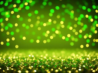 Obraz premium Festive background with shining clover shamrocks and golden bokeh. St. Patrick's Day backdrop. Generative AI