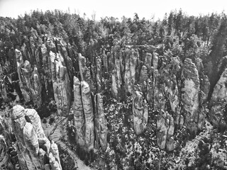 Fototapeta na wymiar Sandstone rock formations at Prachov rocks in Cesky Raj region, Czech Republic