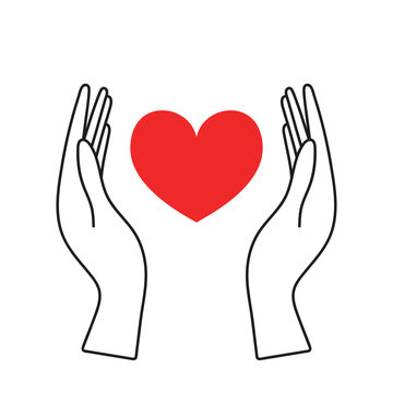 Charity Logo. Hands Supporting With Heart Icon Vector Template