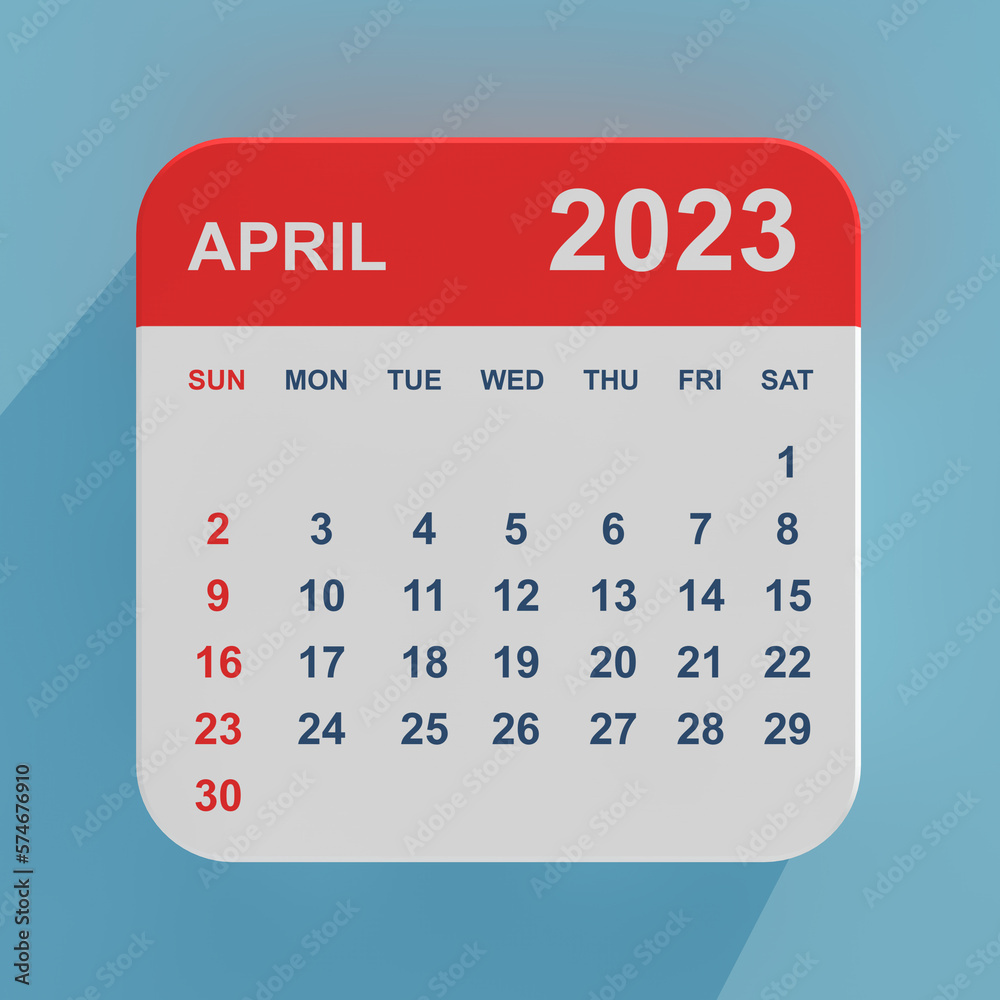 Poster flat icon calendar april 2023. 3d rendering