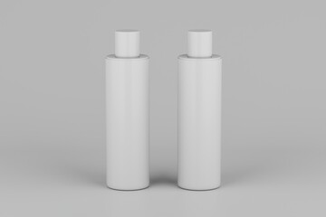 Black Plastic Shampoo  Multiple Cosmetic Bottle Mockup. 3D Rendering