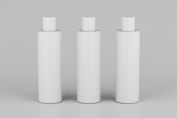 Black Plastic Shampoo  Multiple Cosmetic Bottle Mockup. 3D Rendering