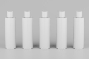 Black Plastic Shampoo  Multiple Cosmetic Bottle Mockup. 3D Rendering